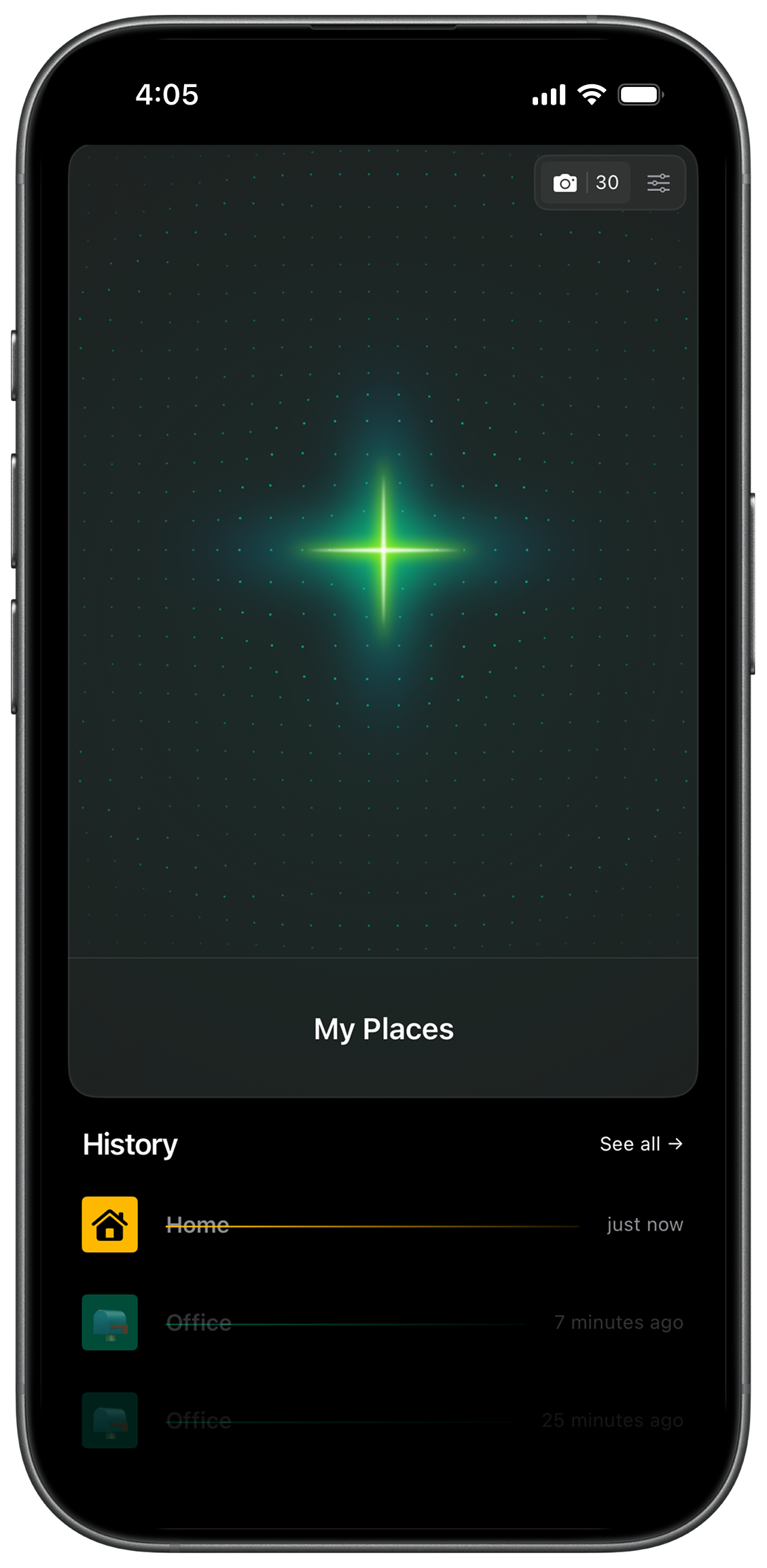 Paranoiq home screen with My Places and Photo Check status