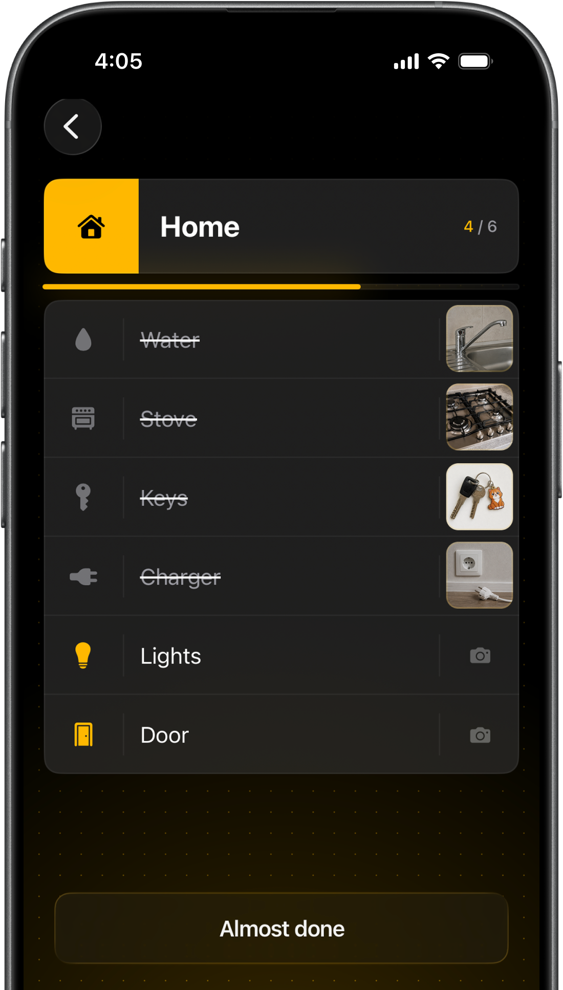 Paranoiq checklist screen with completed Actions and Photo Check proof